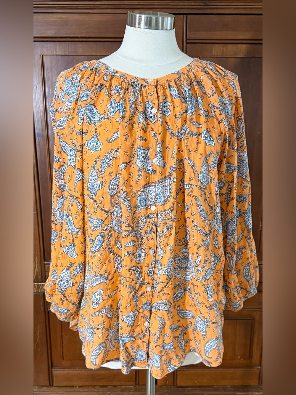 Chaps Orange Paisley Peasant Blouse